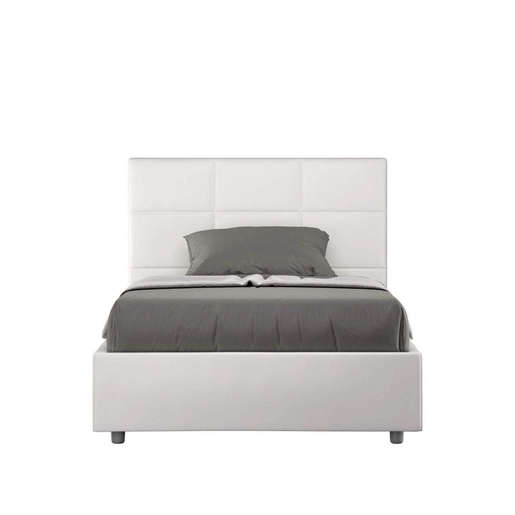 Letto una piazza e mezza con rete imbottito 130x200 similpelle bianco Mika