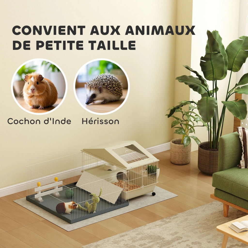 Gabbia per Piccoli Animali con Parco e Tappeto ¨C zephmum ¨C Beige 108x71x57 cm