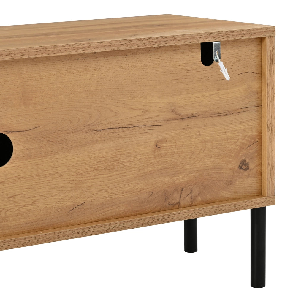 Mobile porta TV con 4 ante ondulate e 2 vani chiusi, fori passacavi, in MDF e truciolare, naturale, 180 × 35 × 43 cm