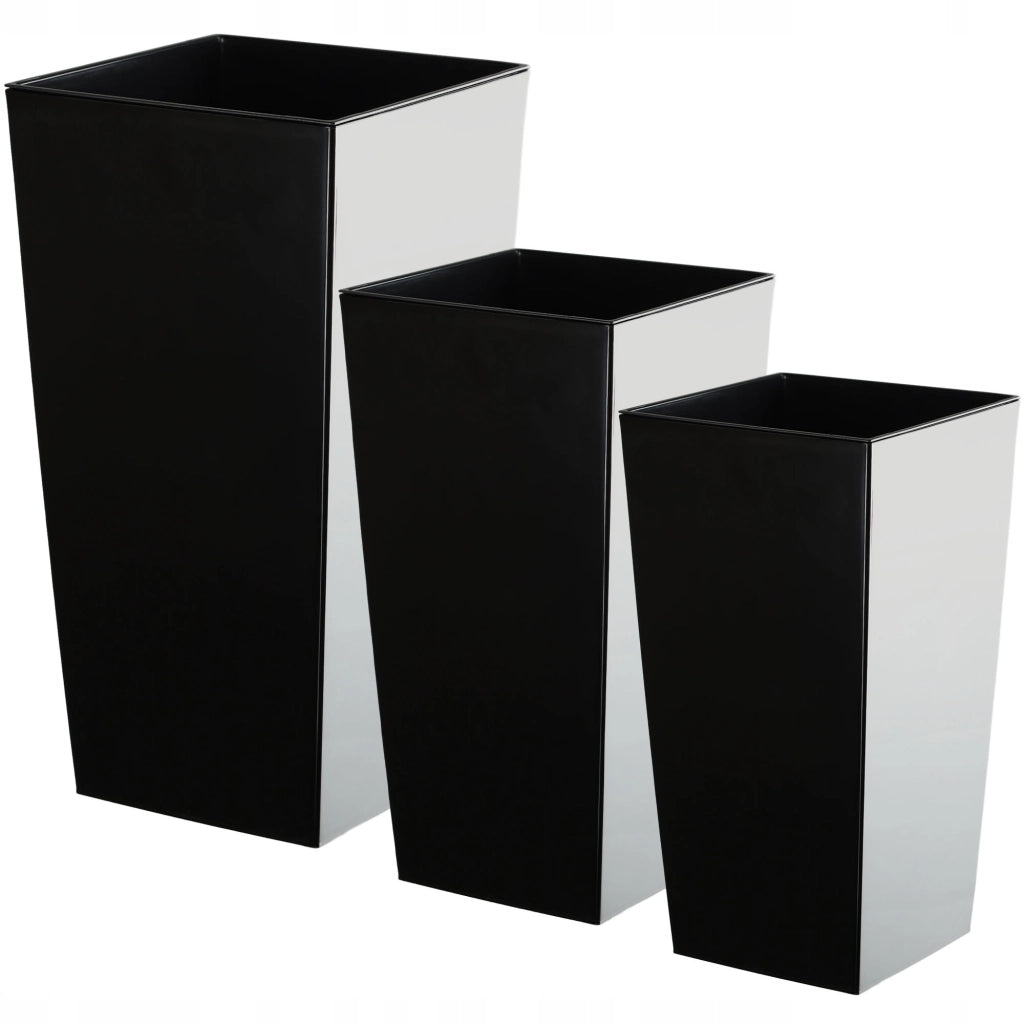 Set di 3 vasi da fiori KADAX, vasi da giardino + inserti, alti e grandi, neri, 37+47+57 cm
