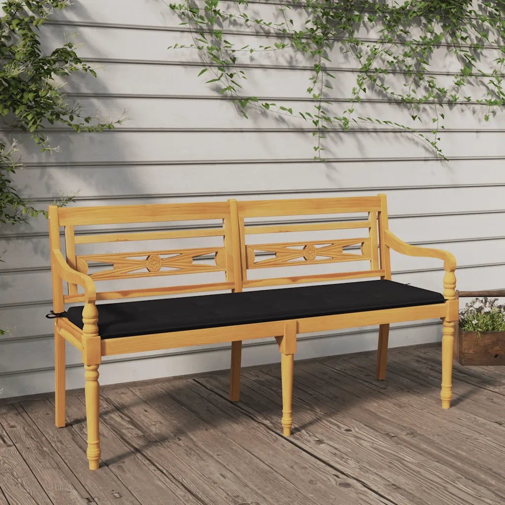 Panca da Giardino | Panchina Batavia con Cuscino Nero 150 cm Legno Massello Teak