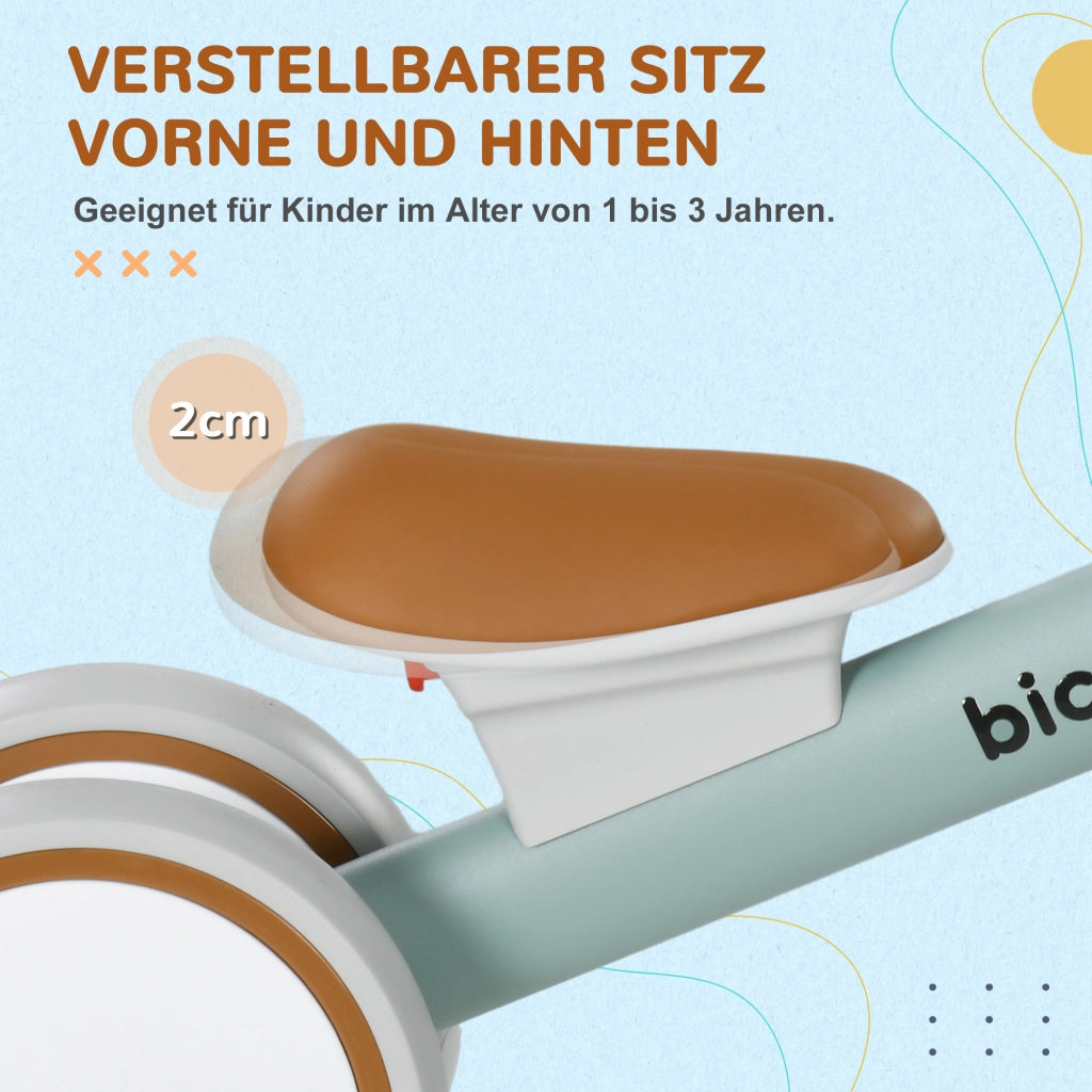 Bicicletta senza pedali per bambini ¨C zephmum ¨C verde/bianco, sedile regolabile, 1-3 anni