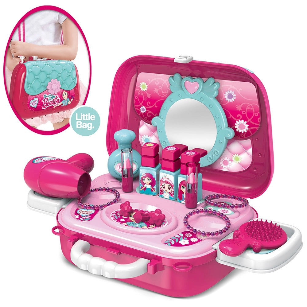 Trade Shop - Valigetta Beauty Specchio Giocattolo Bambini 17 Accessori Bellezza Con Tracolla -