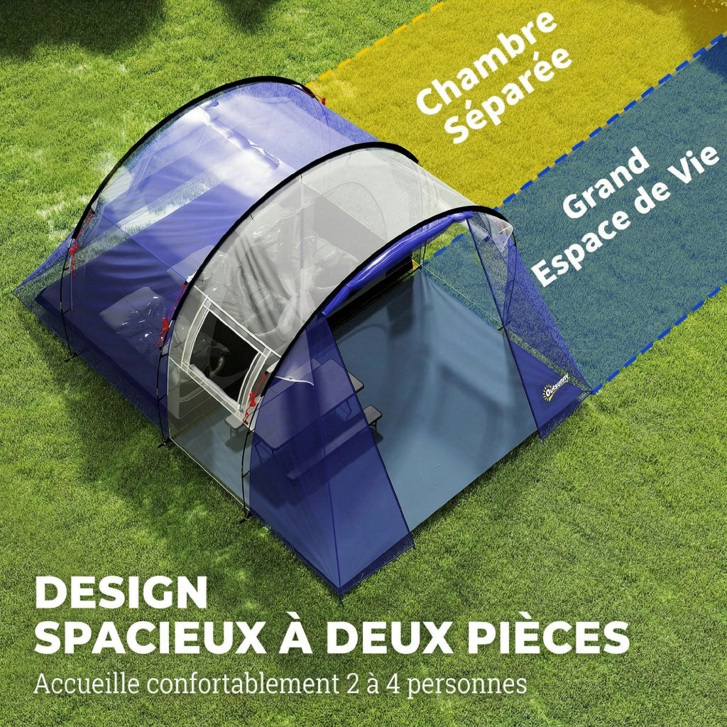 Tenda da Campeggio 4 Persone 2 Camere Impermeabile ¨C zephmum ¨C 420x300x200cm Blu Scuro