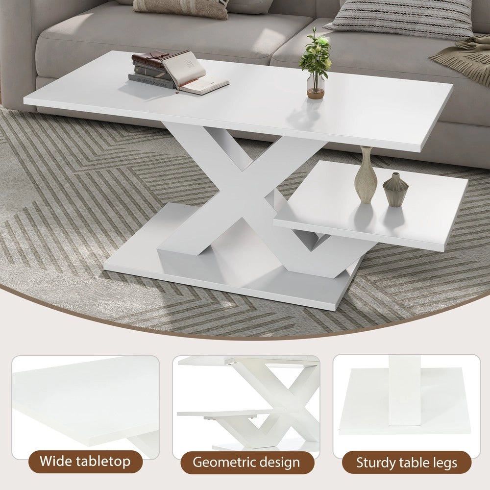 Tavolino da caff¨¨ rettangolare ¨C Minimal ¨C bianco lucido MDF gambe a X 100x48x45cm