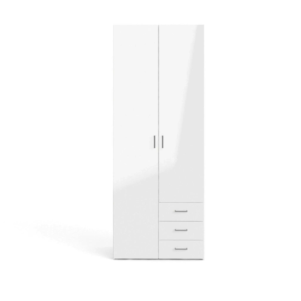 Guardaroba 2 ante Apollina, Mobile camera da letto, Cabina armadio portabiti, Armadio appendiabiti, 78x50 h200 cm, Bianco lucido