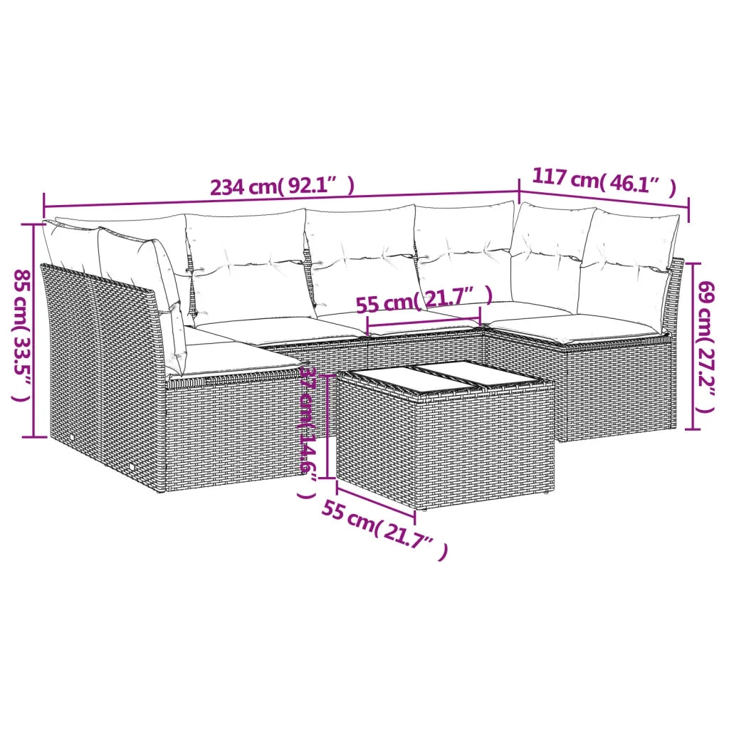 Set Divani da Giardino 7 pz con Cuscini Grigio in Polyrattan