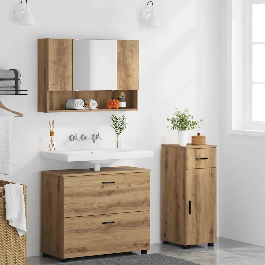 Set di mobili per il bagno con porta 3 pcs Rovere artigianale 3393042
