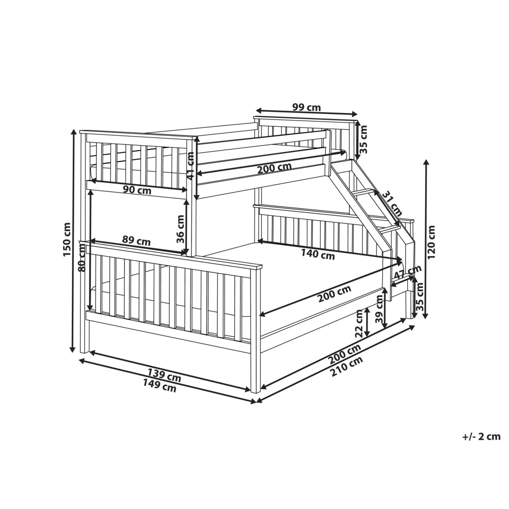 Letto a castello per bambini marrone chiaro struttura in legno 90/140 x 200 cm cameretta
