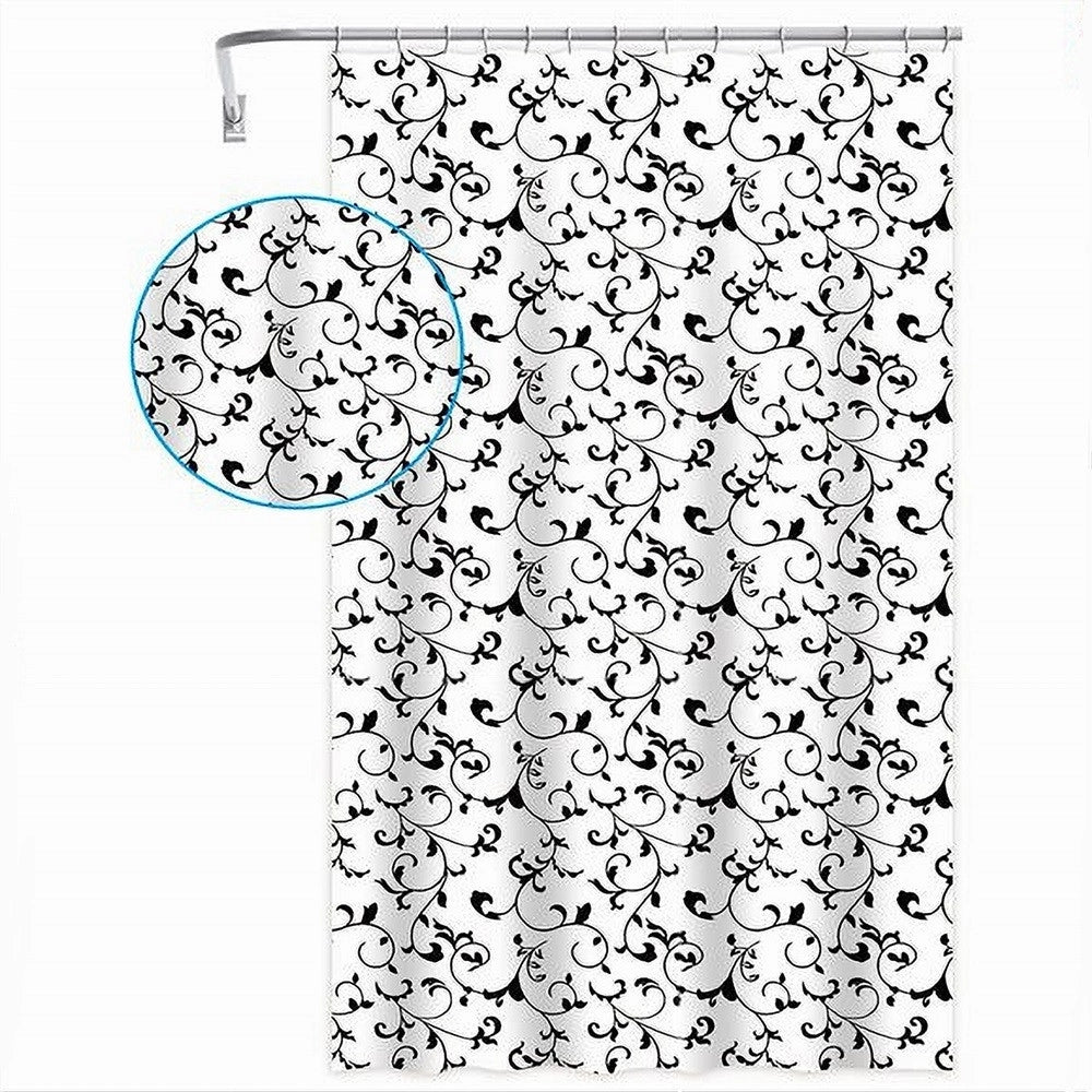 Trade Shop - Tenda Da Doccia Vasca Bagno 12 Ganci Motivo Floreale Bianco Nero 180x200cm 87567 -