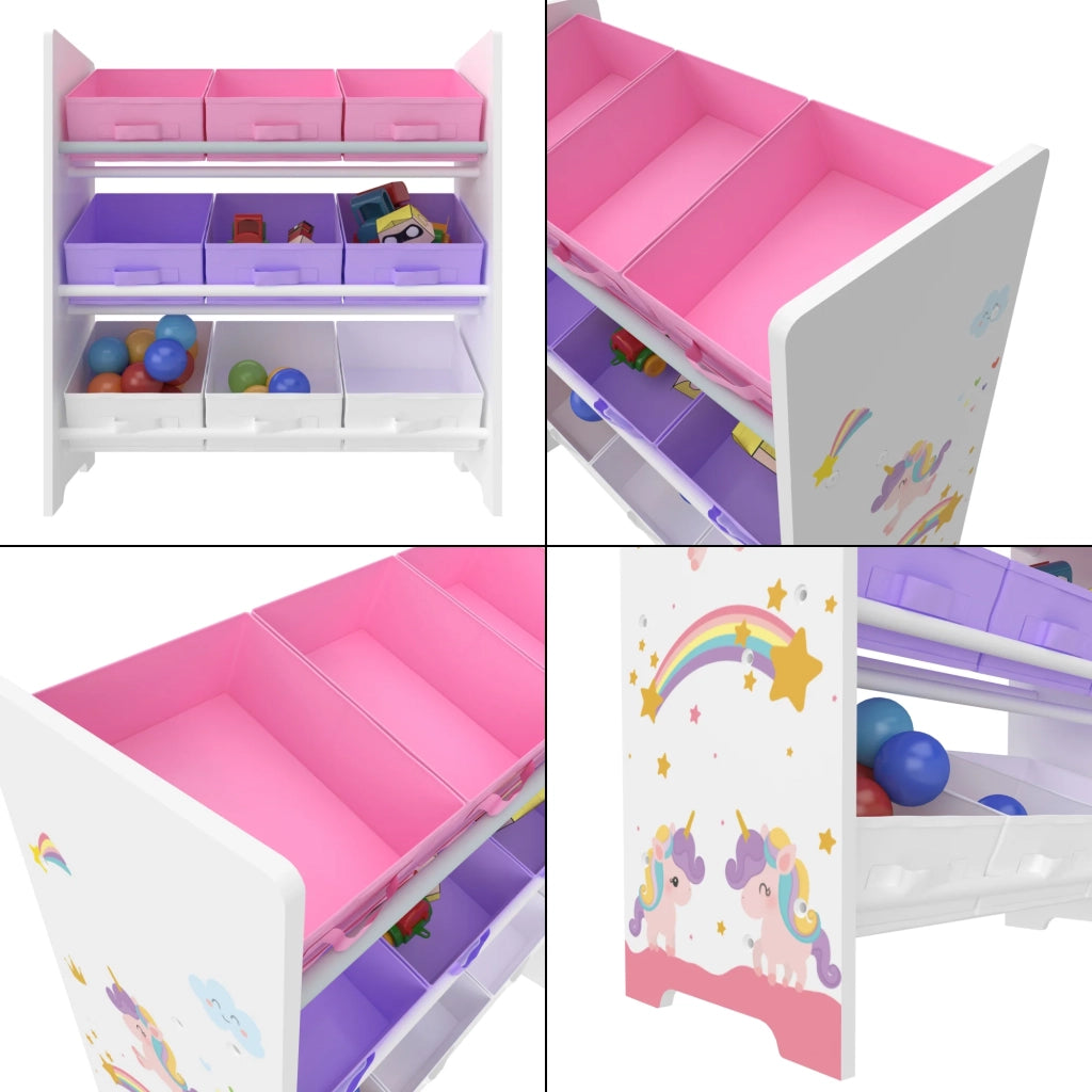 Scaffale portaoggetti per bambini Boiro con 9 contenitori pieghevoli bianco/viola/rosa 03_0006981