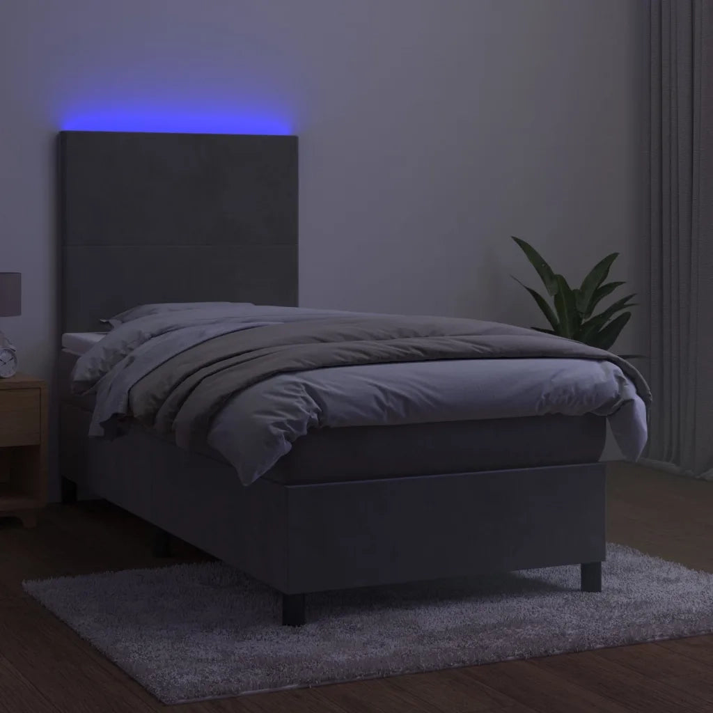 Letto a Molle Materasso e LED Grigio Chiaro 100x200 cm Velluto 3135987