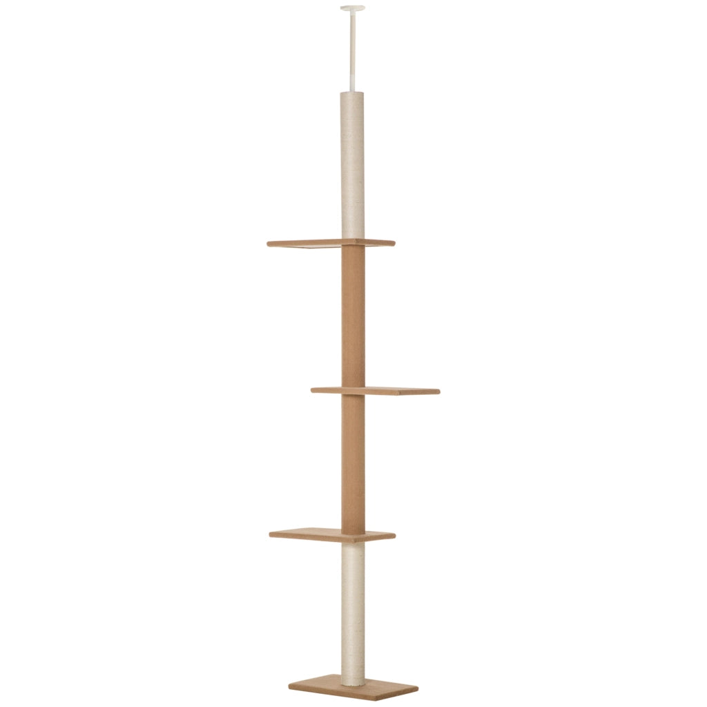 Tiragraffi per Gatti - Xylo - Altezza Regolabile 228-260cm Beige con Piattaforme