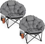 Moonchair - 2 sedie da campeggio di lusso, 150 kg, rotonde, imbottite, pieghevoli, con borsa portaoggetti, piedini antiscivolo, poggiatesta, tasca laterale, per giardino, spiaggia, grigio