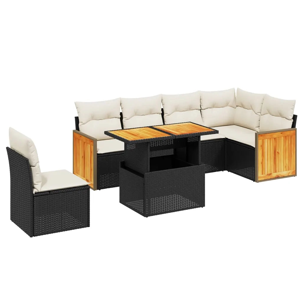 Set Divani da Giardino con Cuscini 7pz Nero Polyrattancod mxl 112878