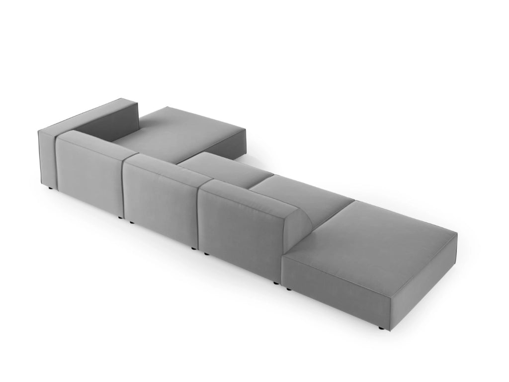 Cosmopolitan Design - Divano angolare destro "Arendal" 5 posti in velluto grigio chiaro 