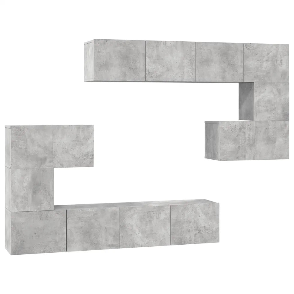Set di Mobili Porta TV 8 pz Grigio Cemento in Legno Multistrato 3079143