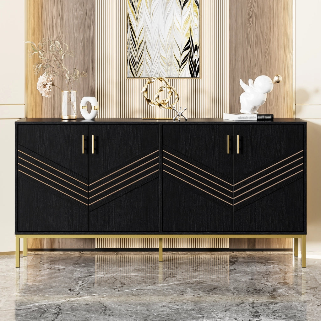 Credenza a 4 ante nera con ripiani regolabili, 160 cm