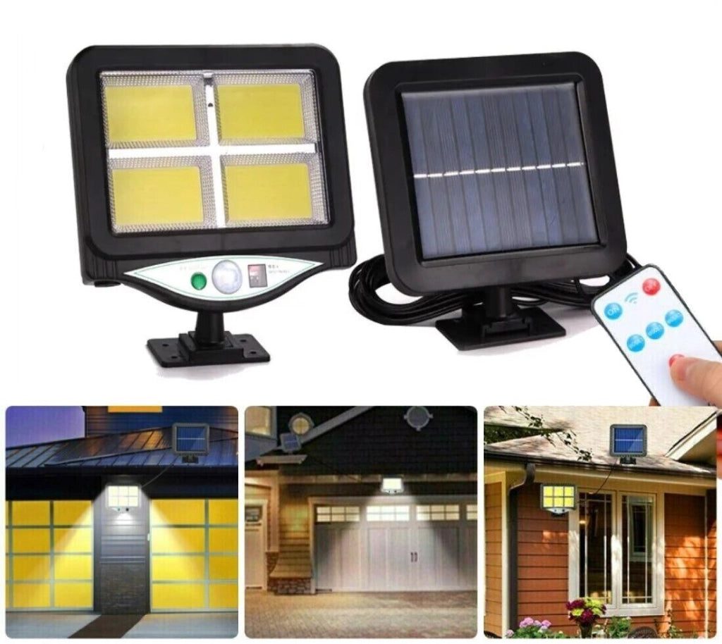 FARO SOLARE LED CON PANNELLO FARETTO SENSORE DI MOVIMENTO 128 LED COB BK-128-4