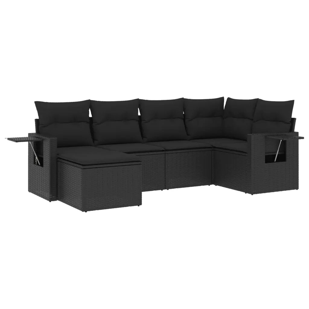 Set Divano da Giardino 6 pz con Cuscini Nero in Polyrattan