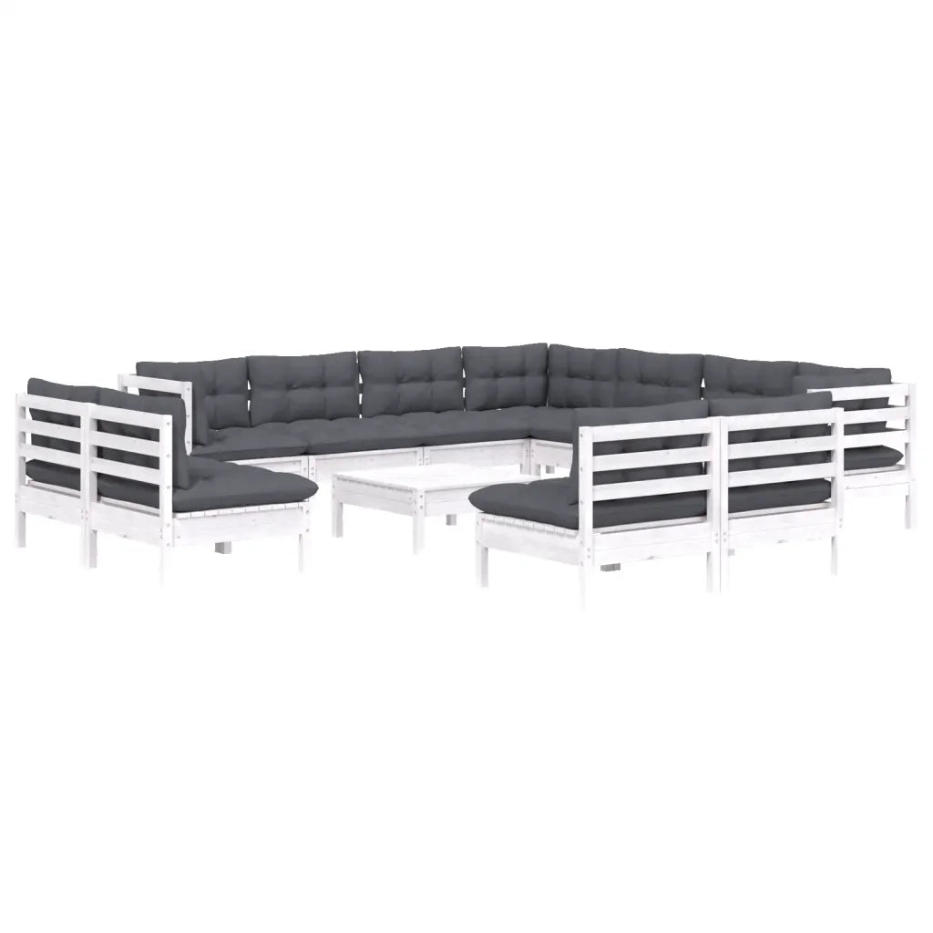 Set Divani da Giardino 12 pz con Cuscini Bianchi Legno di Pino 3096870
