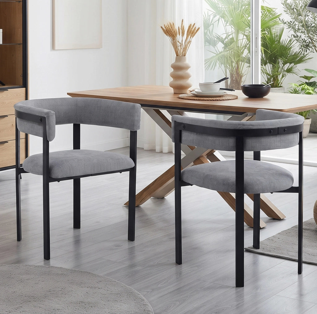 Set di 2 sedie da pranzo 84.99x64.01x42.49 cm con schienale a C in chenille e metallo grigio