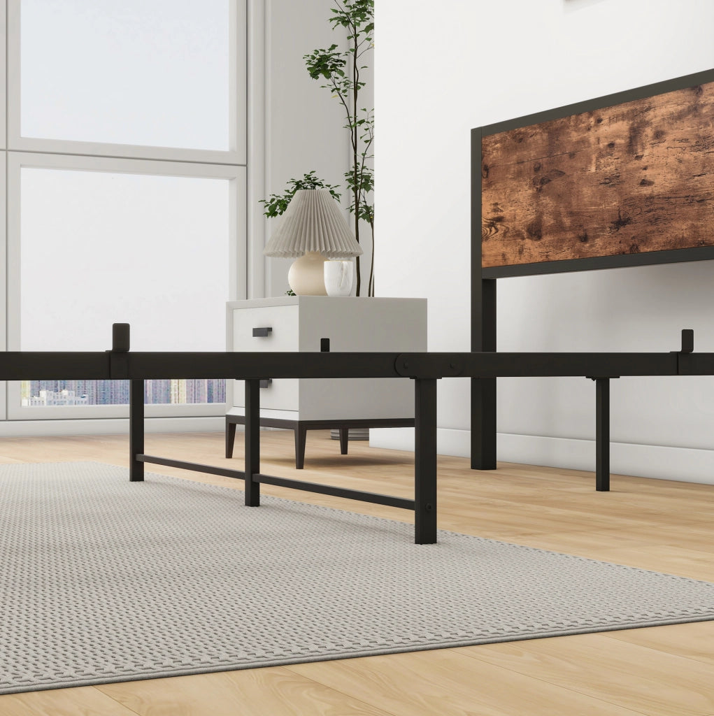 Letto matrimoniale 140x200 cm in metallo e MDF con contenitore