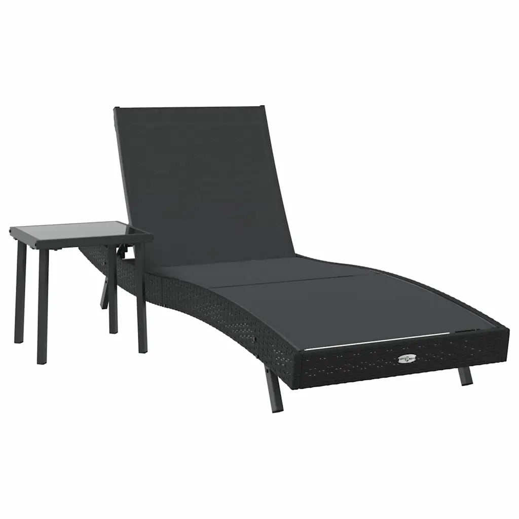 2 pz Lettino Prendisole | Sdraio da giardino | Lettino da sole Nero polyrattan