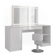 Vicco Tavolo da toeletta Bianco/bianco lucido 158.2 cm con specchio LED e sgabello