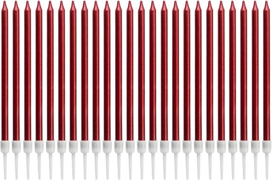 Candele metalliche per decorazione di festa - Candele rosse lunghe con base (24 pezzi)