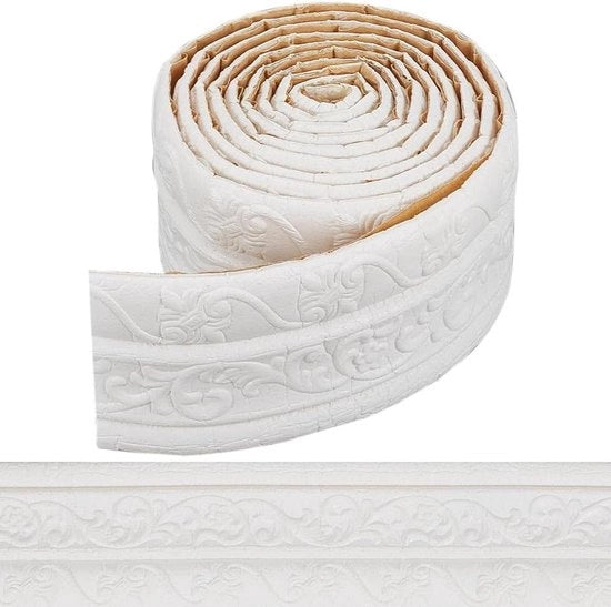 Trim di spessore flessibile con adesivo a strappo e stick 3D decorativo per bordo muro, 90 x 3 pollici, stucco autoadesivo per bordo muro.