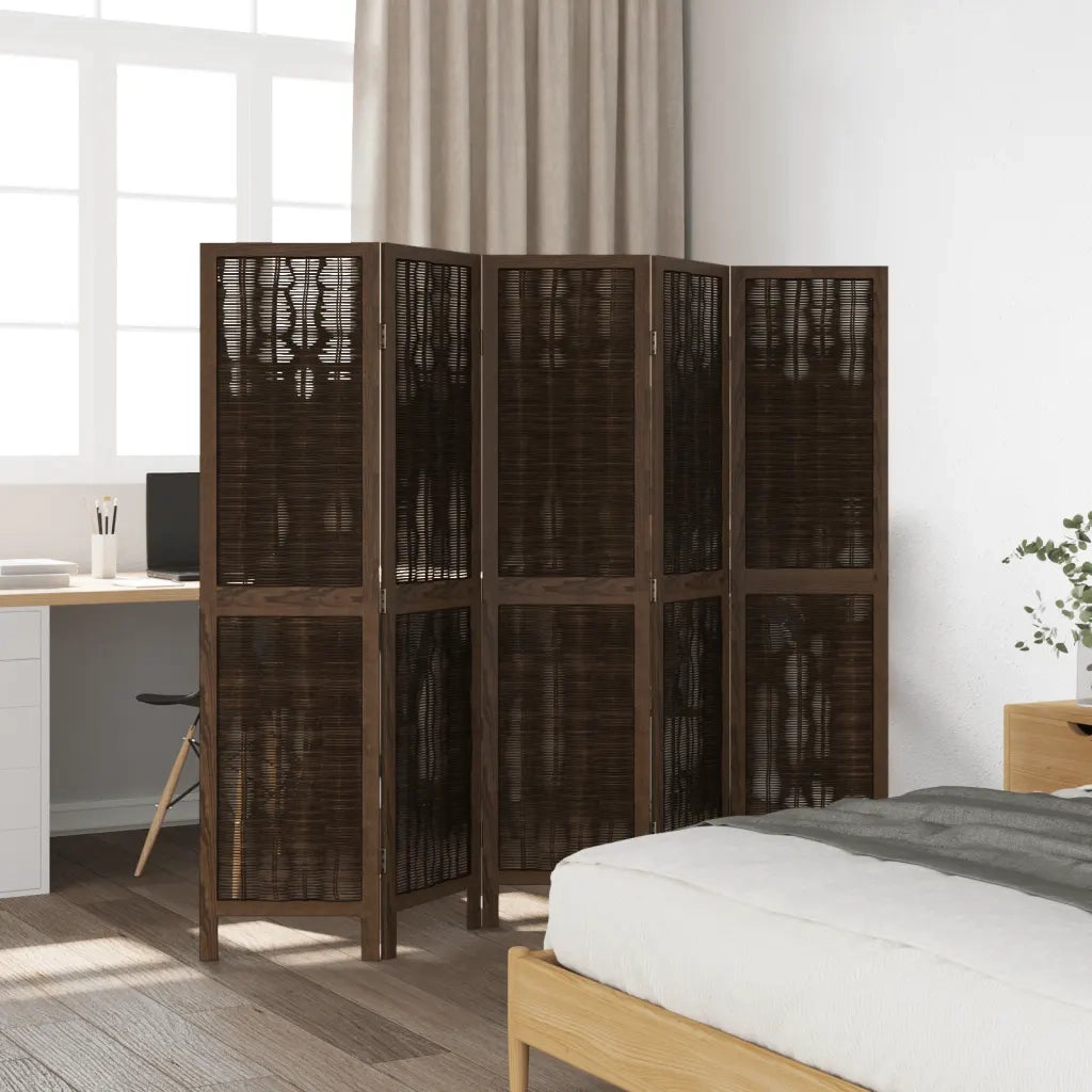 Divisorio Ambienti | Divider per stanze | Paravento 5 Pannelli Marrone Scuro Massello Paulownia