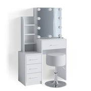 Tavolo da toeletta Conrada Bianco 80 cm con illuminazione LED e sgabello Vicco