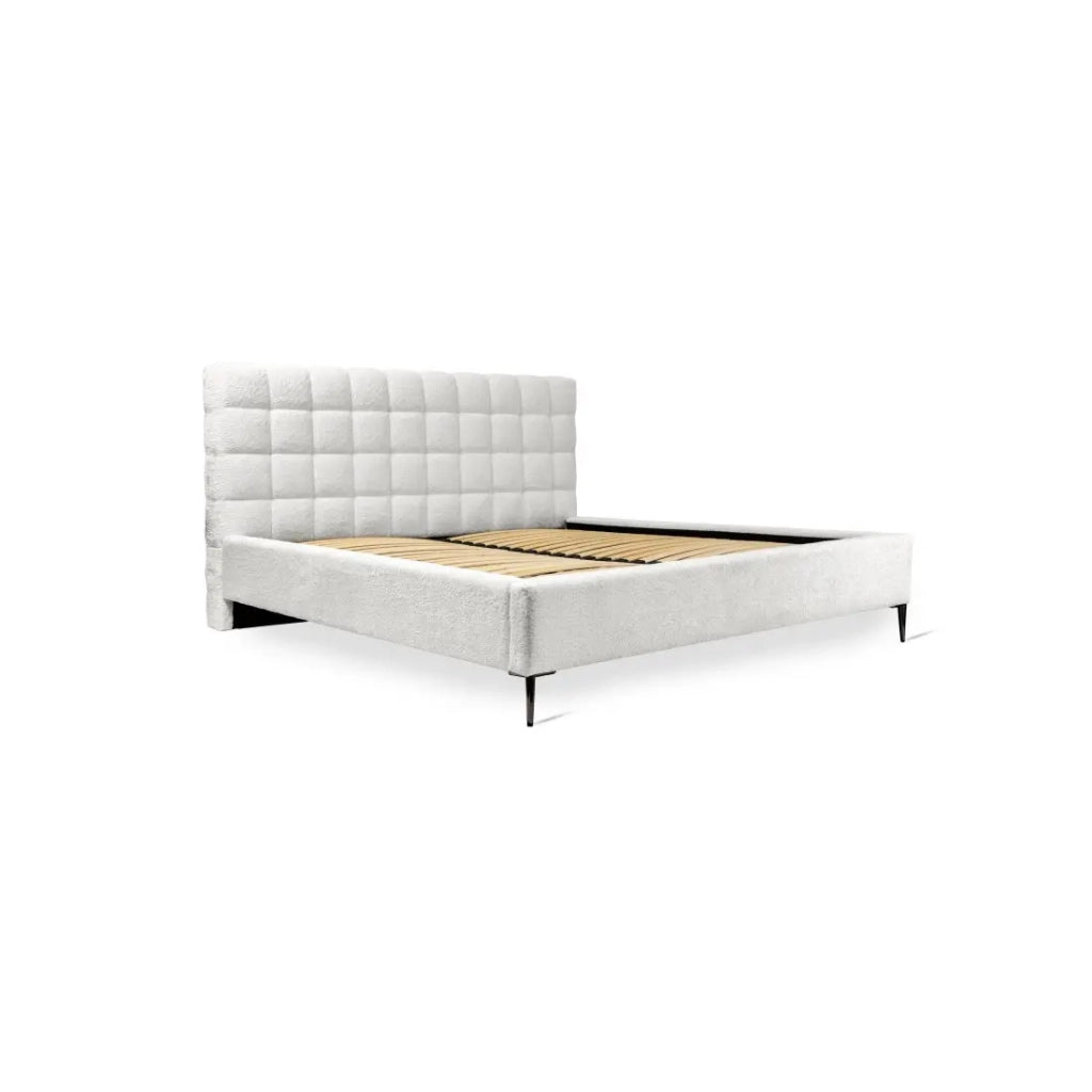Letto MILLIO – Avorio – 140x200 cm – Tessuto bouclé chenille – Rete inclusa – Comfort hotel 5 stelle