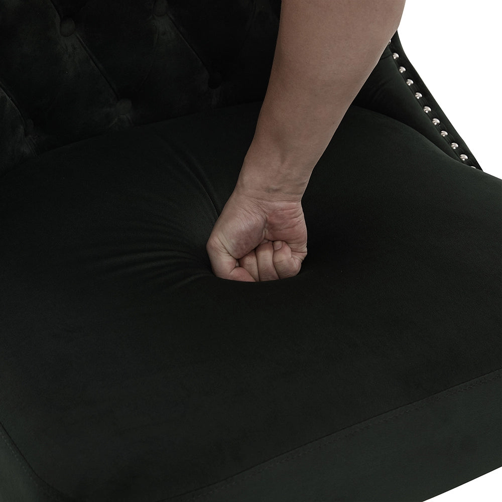 Poltrona singola in velluto con bottoni - Xylo - design moderno senza braccioli, borchia chiodata, piedi in legno