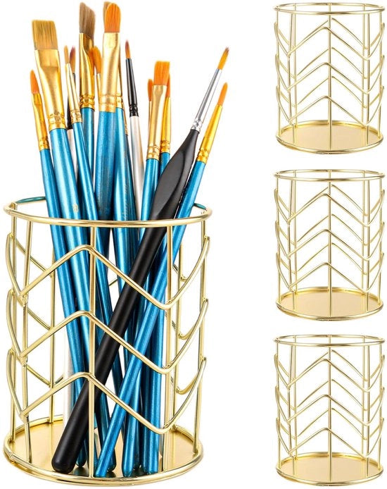 4 pacchi di penne in metallo dorato, organizzatore da scrivania, contenitore aperto per penne e matite, contenitore per pennarelli dorato per ufficio casalingo