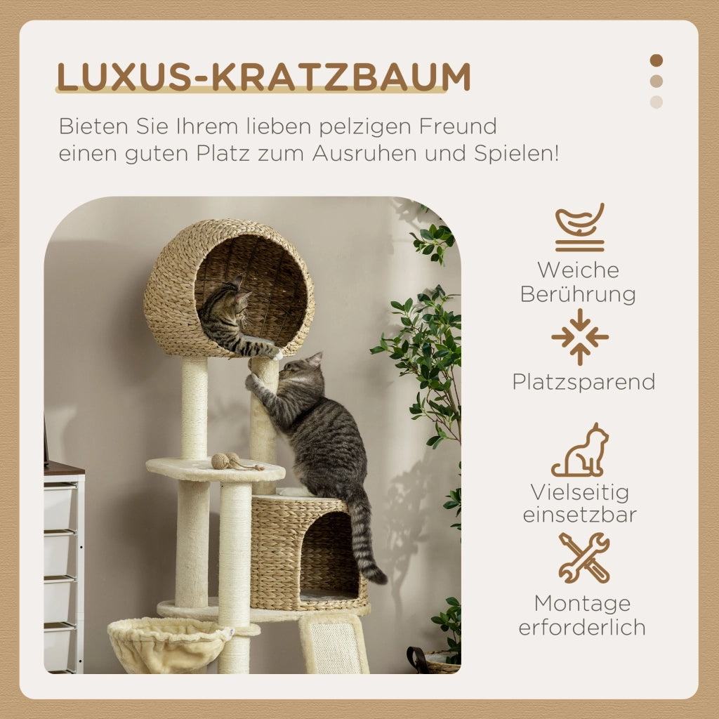 TIRAGRAFFI con casa per gatti, amaca e piattaforme 60x60x150 cm Beige