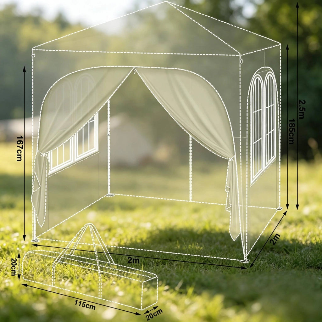 Gazebo pieghevole 2x2 m con pareti laterali e struttura in metallo