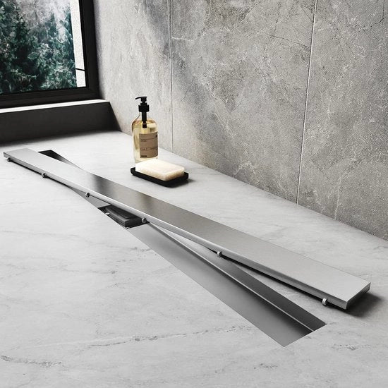 Douchegoot in acciaio inossidabile 60 cm - 2 modalità di installazione - impianto di scarico per pavimento completo con sifone e setaccio capelli - chiusura odore