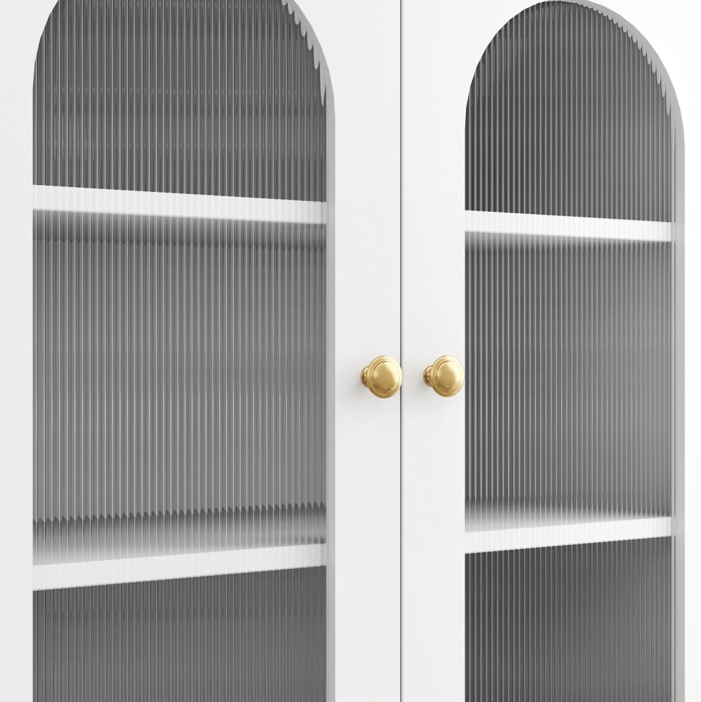 Credenza alta da cucina 106x30x175 cm in MDF bianco con LED e vani