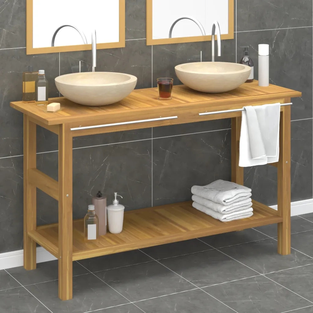 Mobile VanitÃ  Bagno e Lavandini Marmo Crema Legno Massello Teak cod mxl 69476