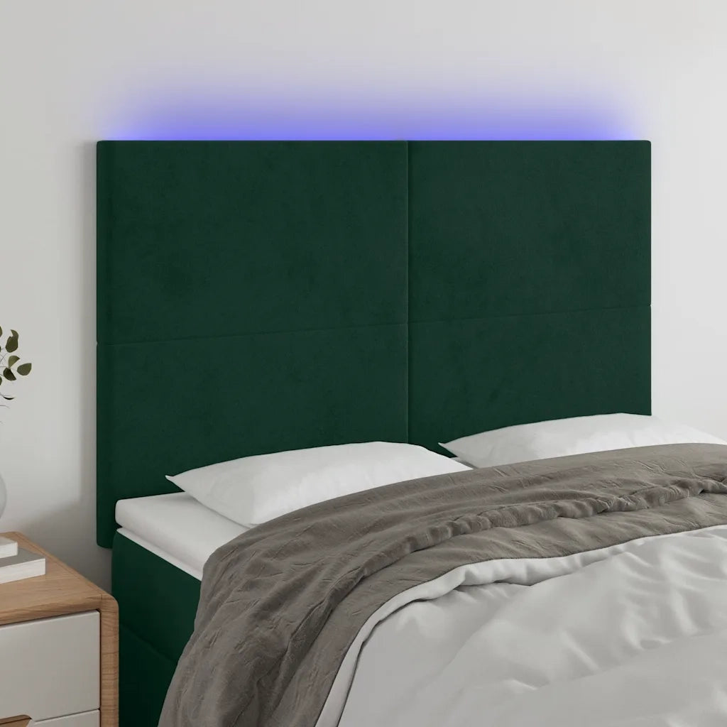 Testiera a LED Verde Scuro 144x5x118/128cm in Velluto