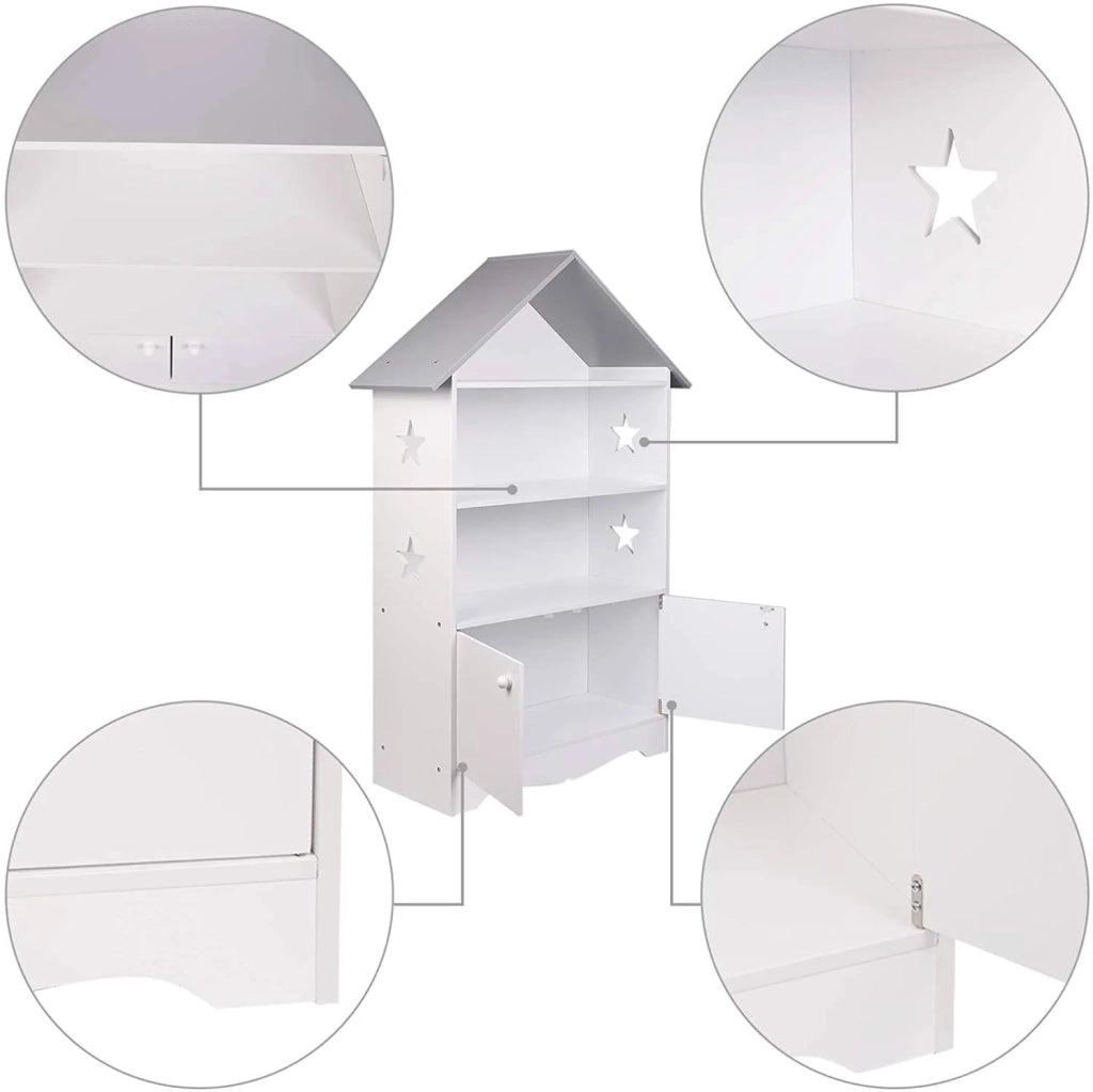 Scaffale per bambini con anta in legno chiudibile a chiave bianco-grigio 19_0000173