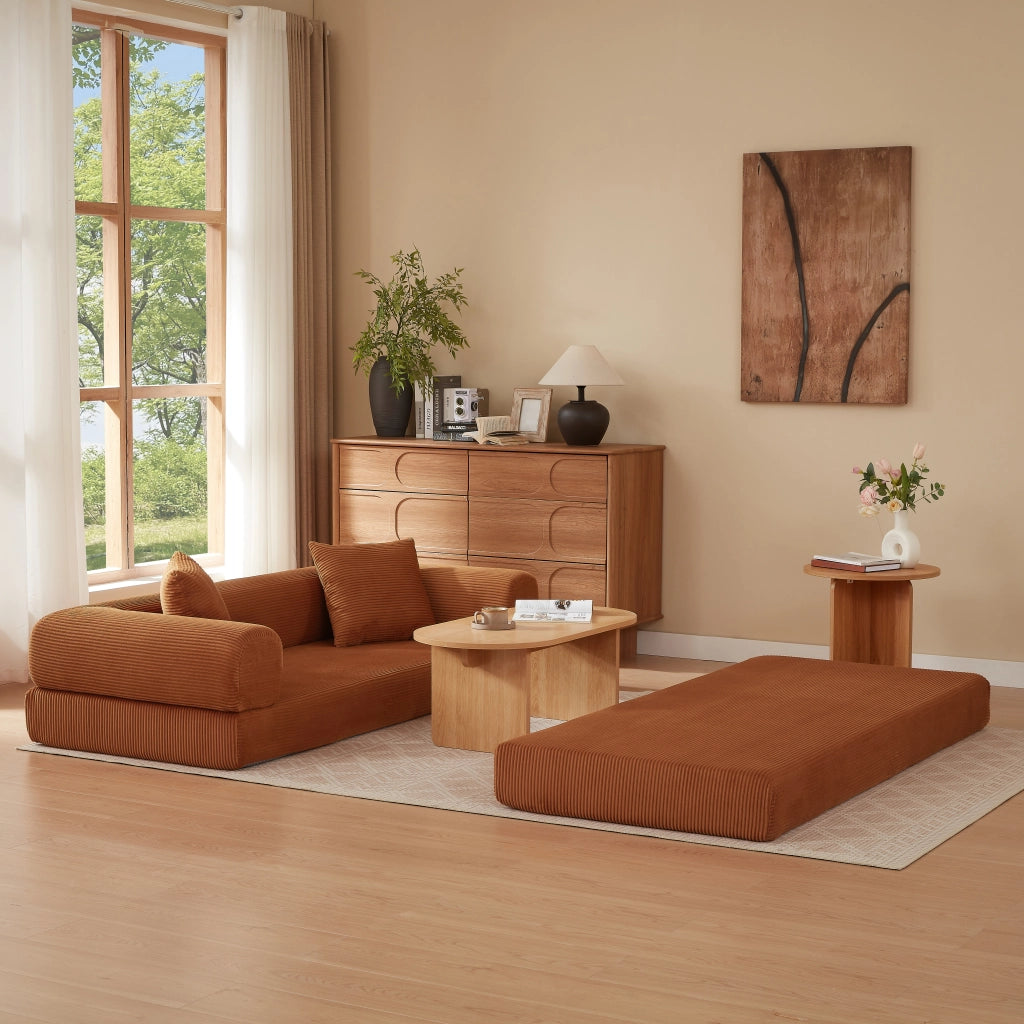 Divano letto pieghevole modulare in foam terracotta, sofa da pavimento per soggiorno e camera