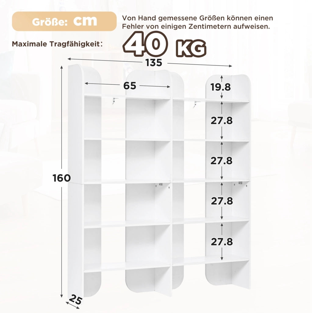 Libreria aperta a 5 ripiani 160x135x25 cm in pannello truciolare bianco