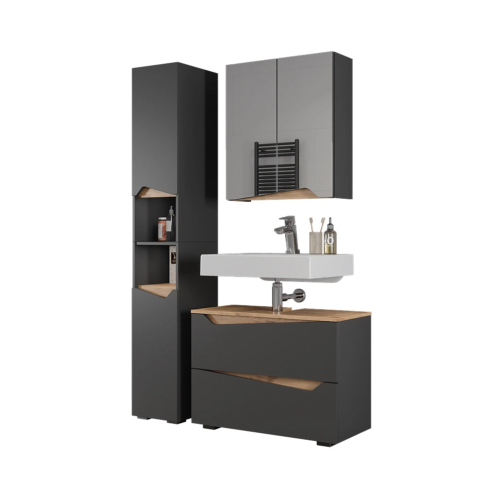 Vicco Set di mobili da bagno Antracite/Artisan 3 parti con mobile alto