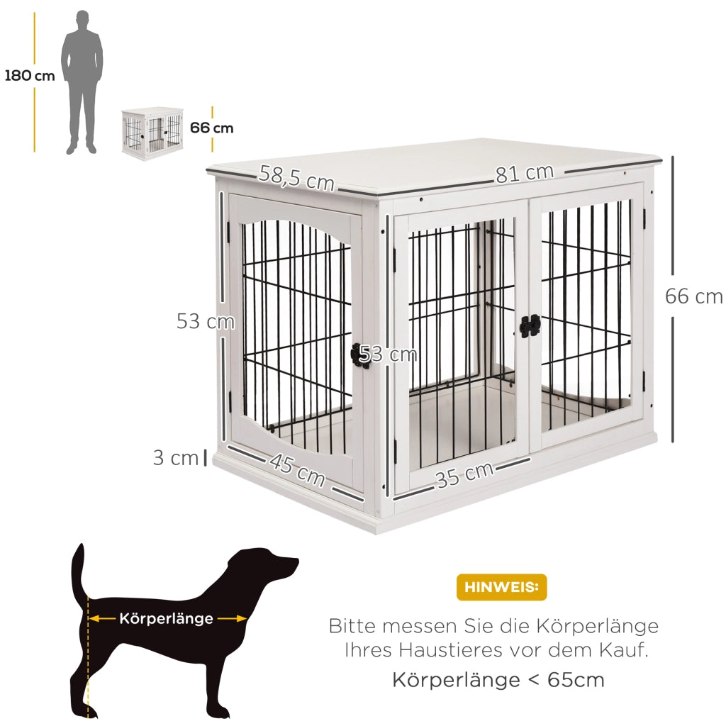 Scaffale per cani con due porte e chiusure in MDF bianco per interni 81 × 58,5 × 66 cm