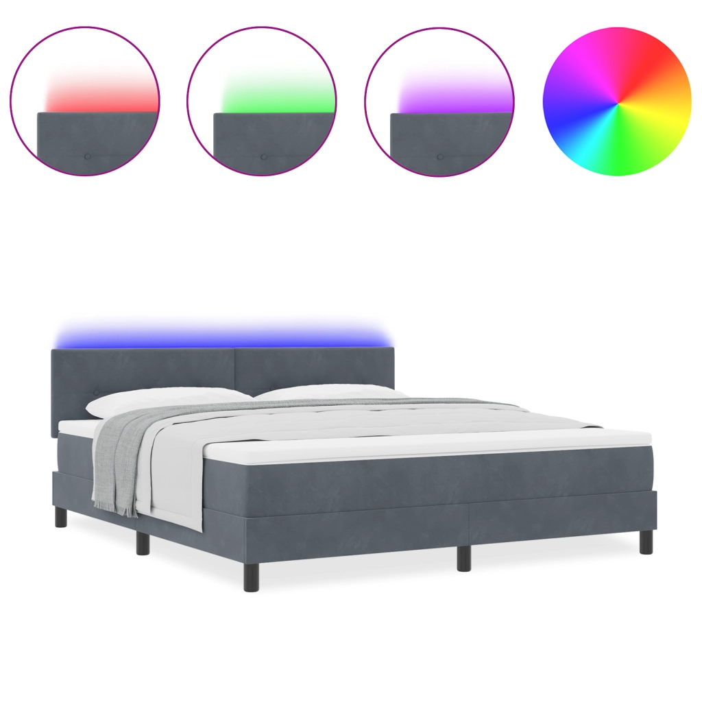 Letto Box Spring con Materasso e LED Grigio Scuro 180x200 cm in Velluto