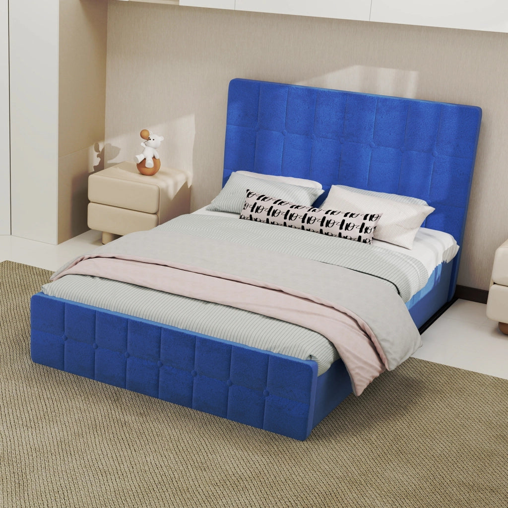 DESMIU Letto matrimoniale 140 × 200 cm 2 posti con testiera capitonnè, senza materasso, in velluto, blu