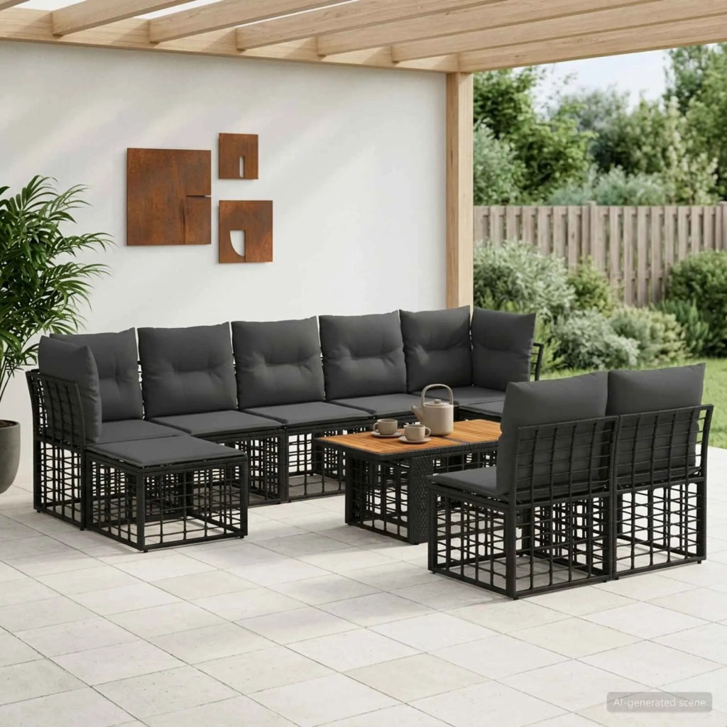 Set Divano da Giardino 10 pz Nero e Grigio scuro polyrattan 3437905